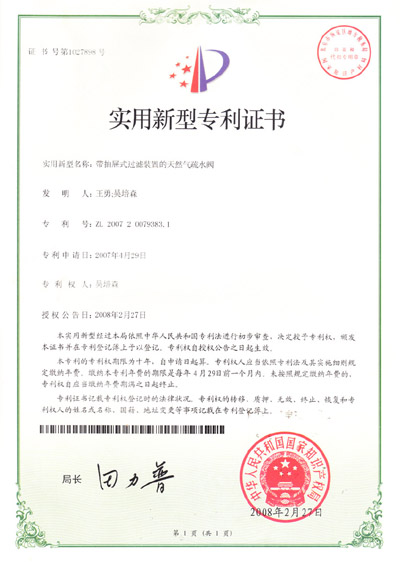 The patent certificate